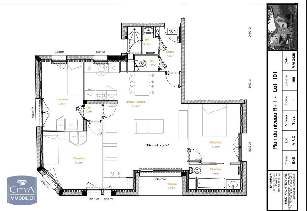 A LOUER APPARTEMENT T4 NEUF AVEC PARKING ROUEN QUARTIER ....