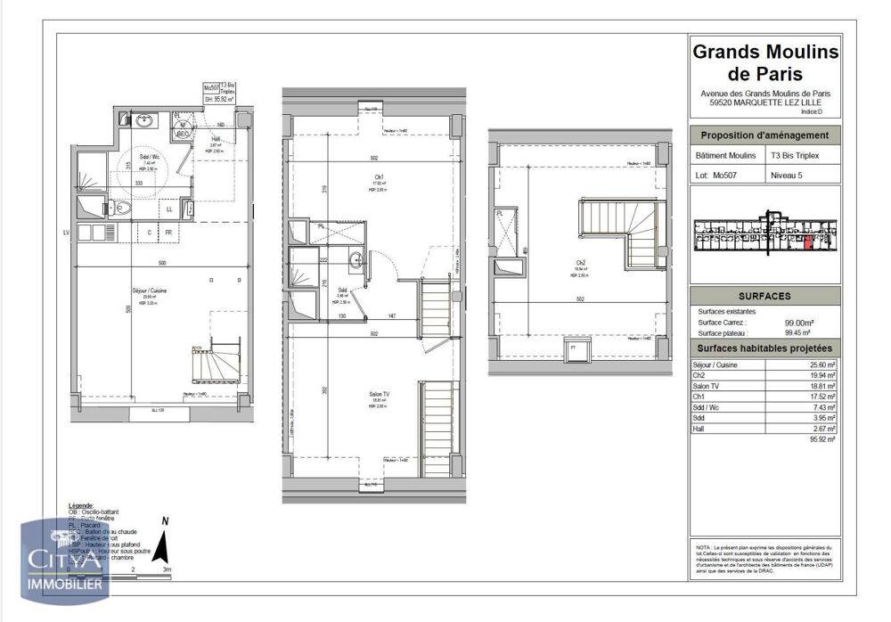 location Appartement - 3 pièce(s) - 95 m² Marquette-lez-Lille (59520)