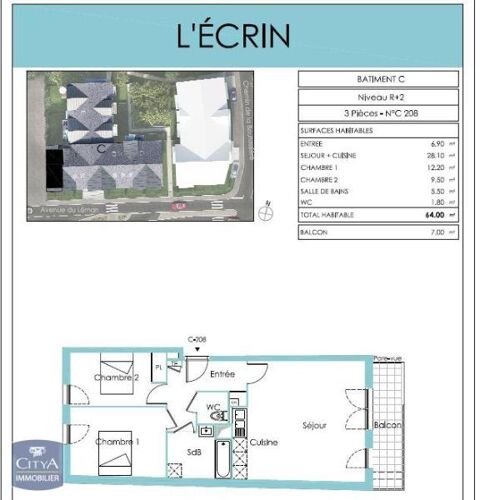  Appartement � louer 3 pi�ces 64 m�