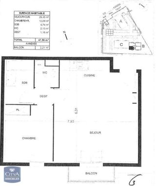  Appartement � louer 2 pi�ces 47 m�