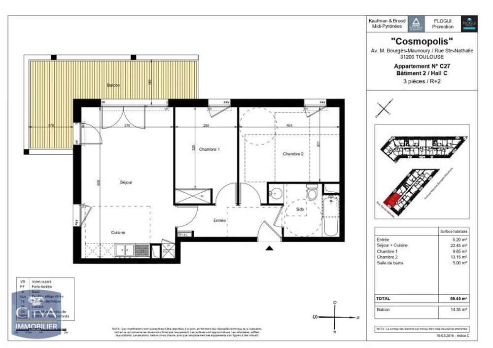 location Appartement - 3 pièce(s) - 56 m² Toulouse (31200)