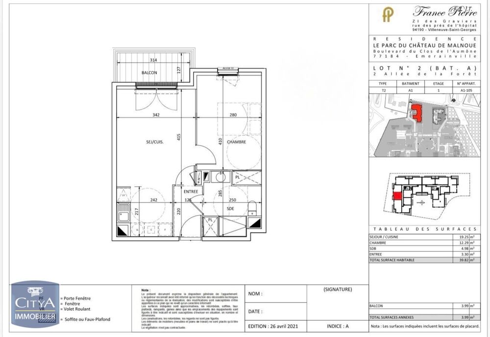 location Appartement - 2 pièce(s) - 40 m² Émerainville (77184)