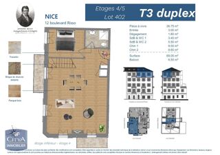  Appartement � vendre 3 pi�ces 69 m�