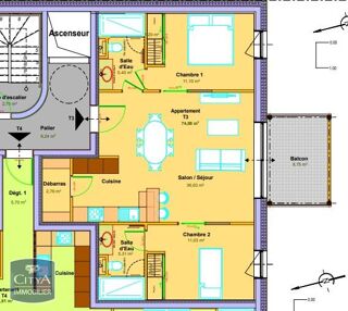  Appartement  vendre 3 pices 74 m
