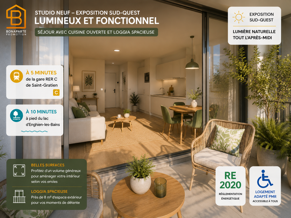 STUDIO 25 m² NEUF AVEC GRANDE LOGGIA 8 m² 400m  RER C