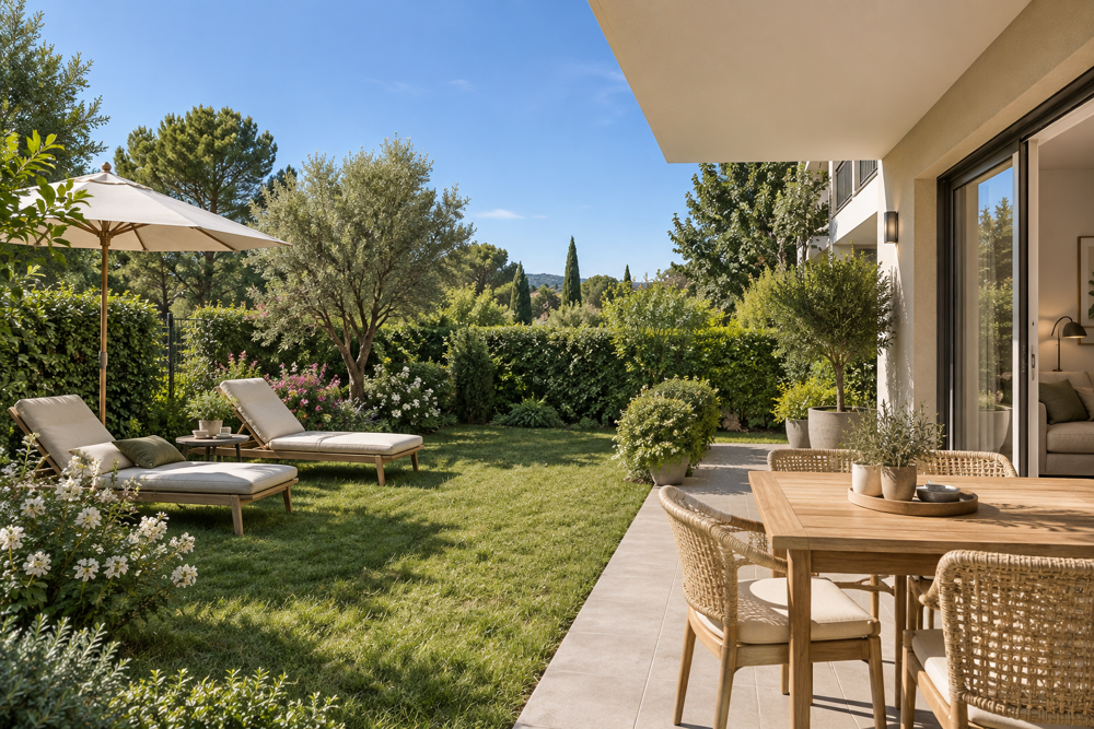 Vente Appartement .VALBONNE : VOTRE T3 AVEC JARDIN AU CŒUR DE LA VERDURE ET AU CALME Valbonne