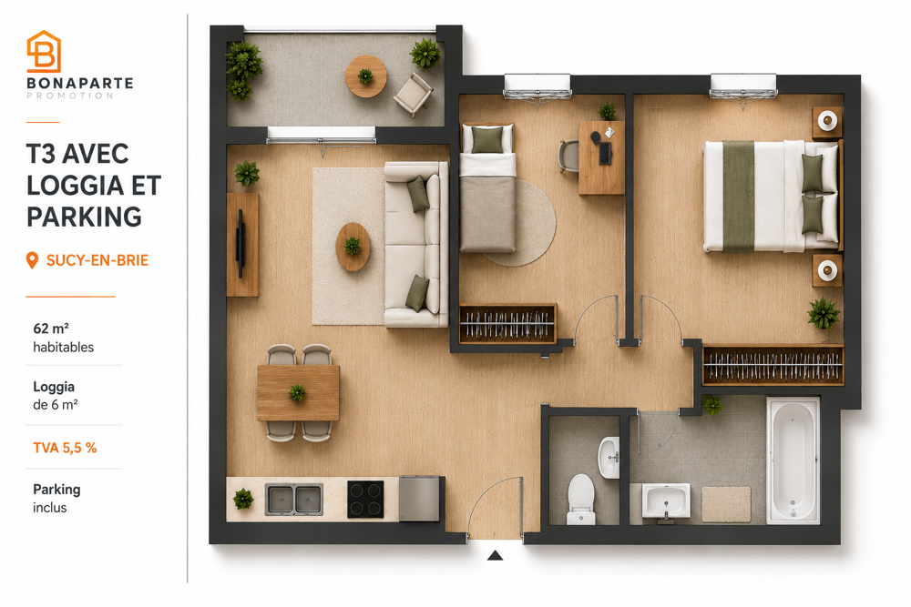 -- T3 AVEC LOGGIA ET PARKING  TVA 5,5 %