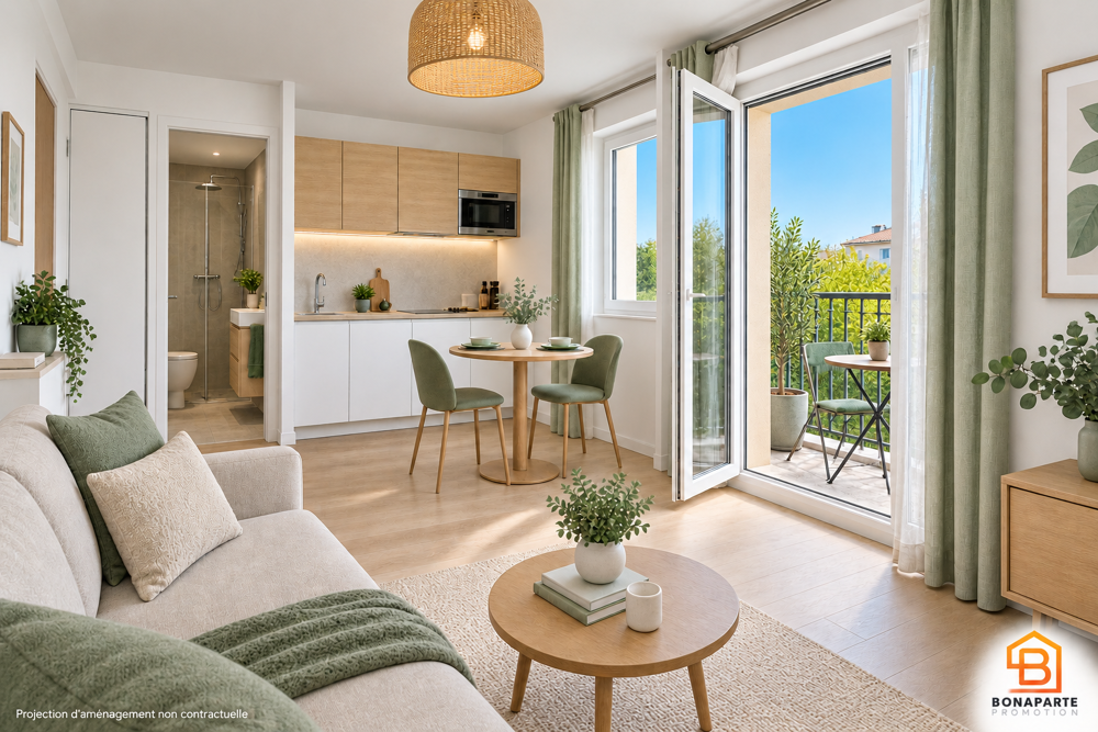 Frais de notaire offerts : charmant studio neuf en étage+balcon+parking à 300M DE LA GARE LIGNE J+H