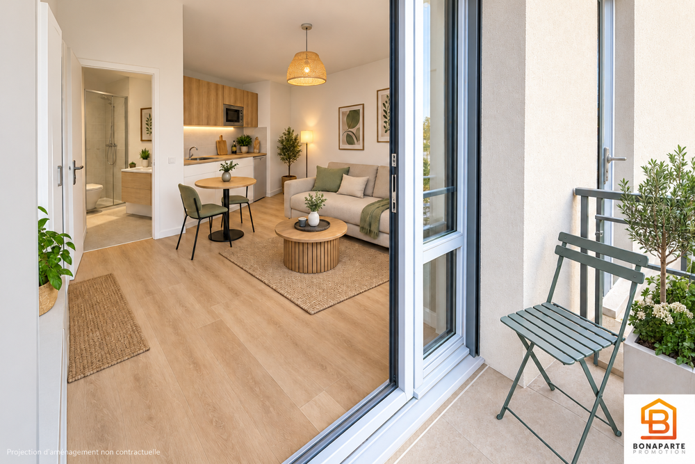 Frais de notaire offerts : charmant studio neuf en étage+balcon+parking à 300M DE LA GARE LIGNE J+H