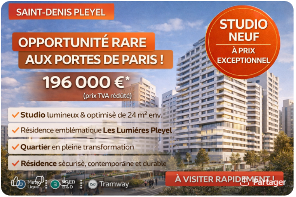 Vente Appartement EN FACE DU METRO– STUDIO NEUF À PRIX EXCEPTIONNEL-IDEAL PRIMO ACCEDANT OU INVESTISSEUR !! St denis