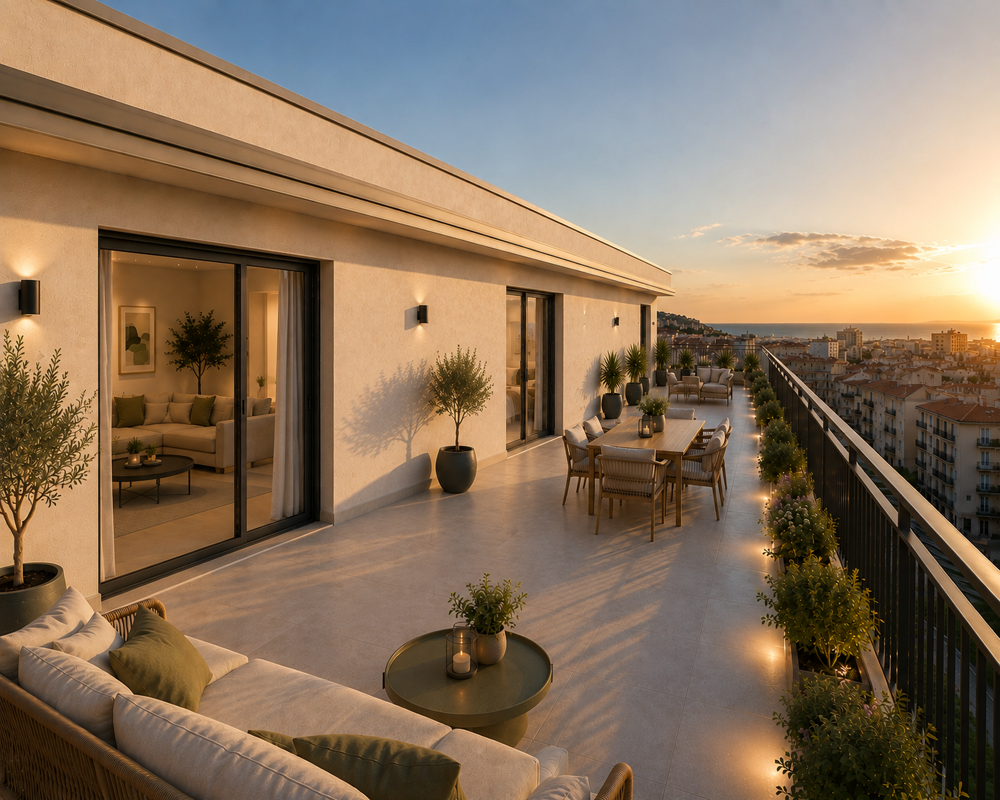 IDEALEMENT PLACE A NICE , DERNIER ETAGE T4 DE 90M²AVEC 50m² DE TERRASSE VUE MER