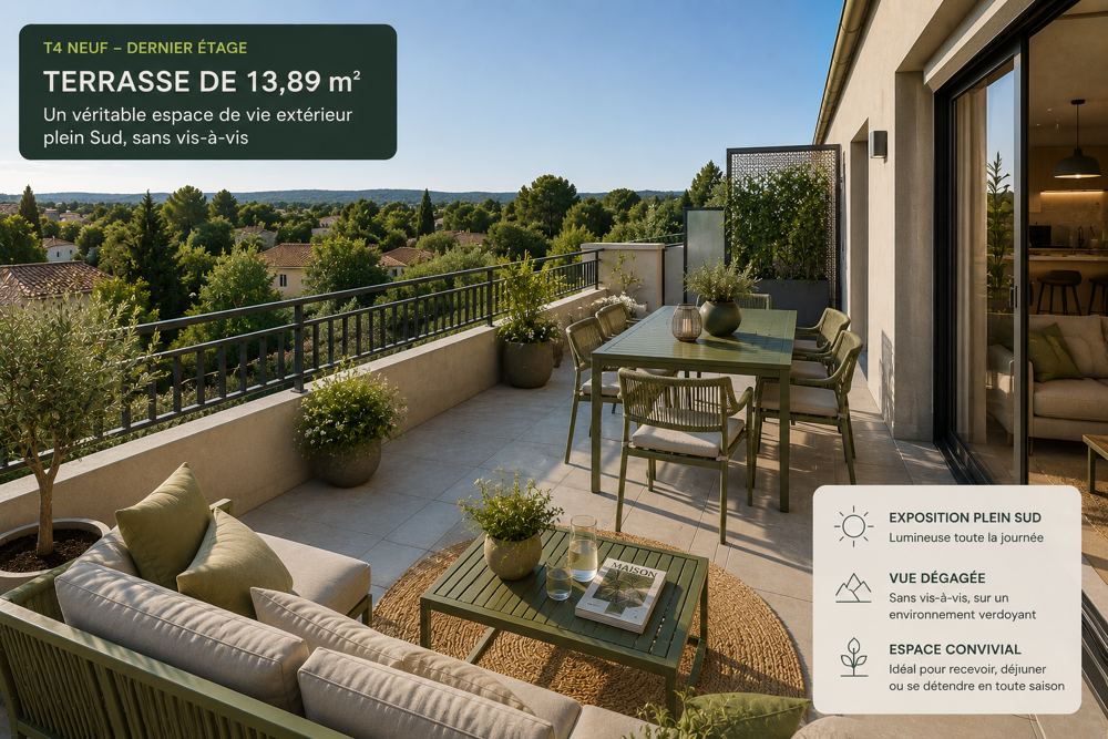 Vente Appartement Dernier étage ! T4 triple exposition aux portes D'Eguilles avec belle terrasse Aix en provence