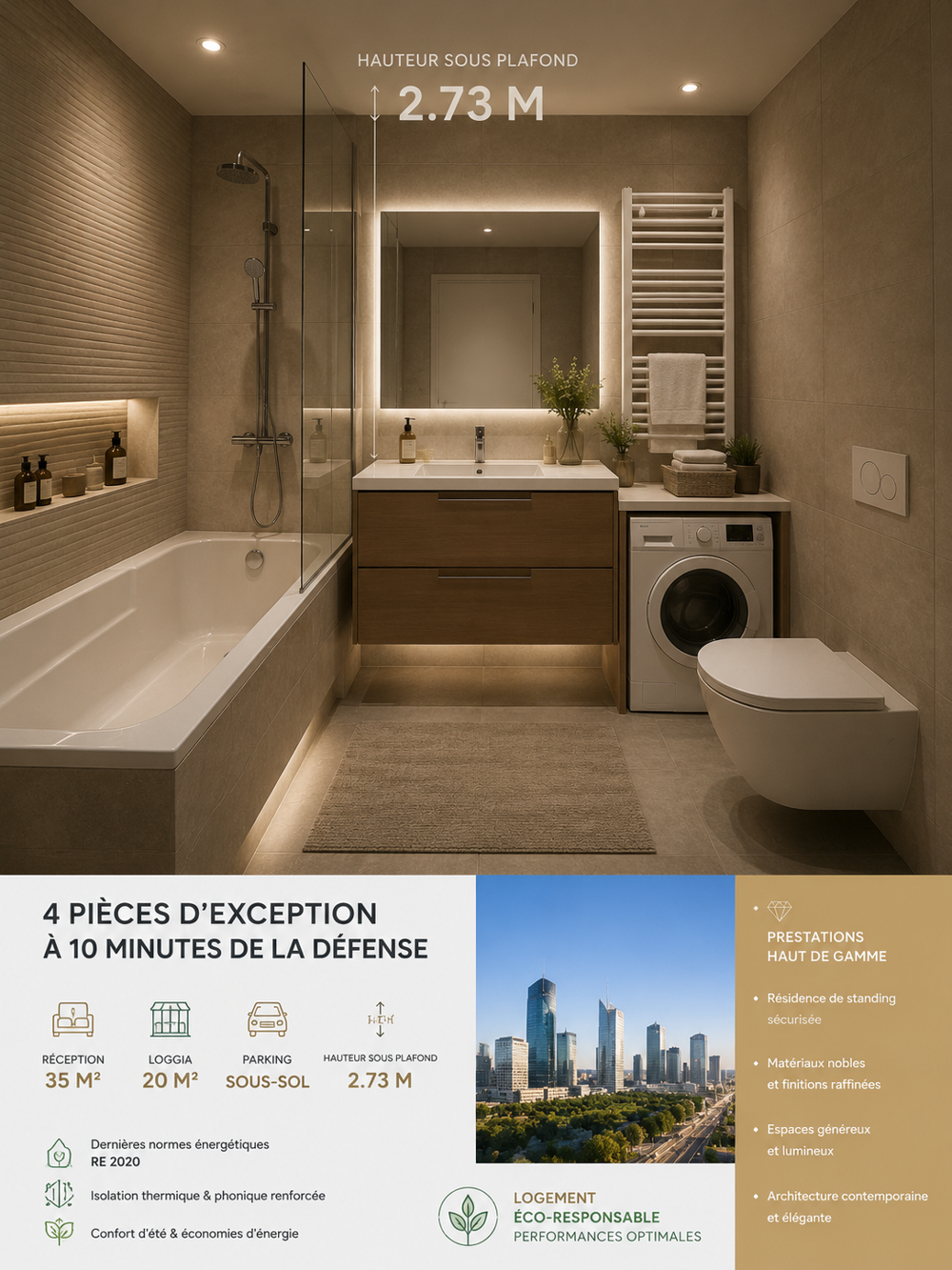 Vente Appartement 10 minutes de la defense: 4 pièces 85m² réception 35m² exterieur 20m²+pkg La garenne colombes