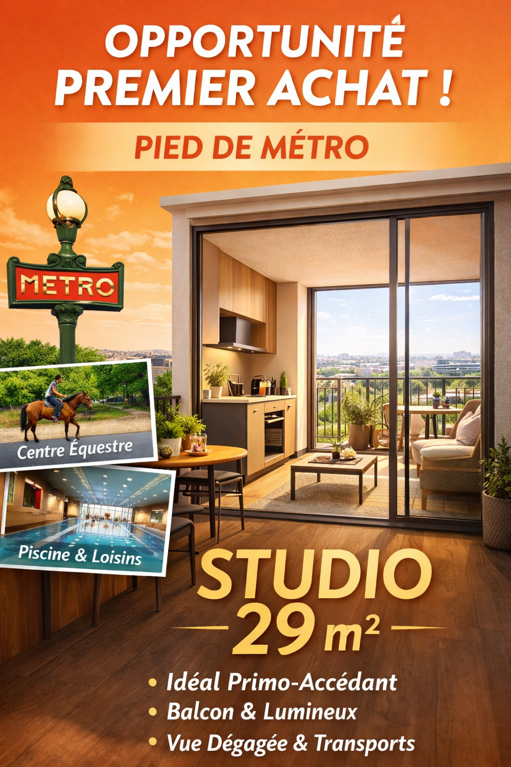 Vente Appartement -CHARMANT STUDIO DE 29M² AVEC GRAND BALCON A 300 DU METRO 7 ET FUTUR 15 Aubervilliers