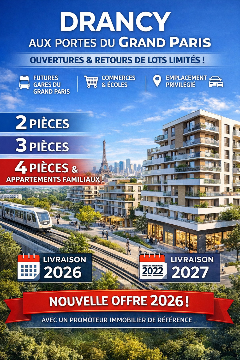 Vente Appartement LIVRAISON 1er SEMESTRE 2026 // ZAC TERRASSES MARCEAU // PROJET GRAND PARIS LIGNE 16 Et 17 Drancy