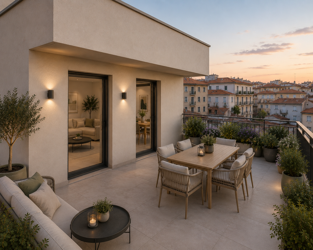 IDEALEMENT PLACE A NICE , T3 DE 50M²AVEC 15m² DE TERRASSE D'ANGLE
