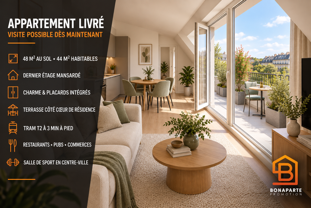 Vente Appartement LIVRE- CENTRE-VILLE – 2 PIÈCES DERNIER ETAGE  NEUF AVEC GRANDE TERRASSE 10M² - Bezons