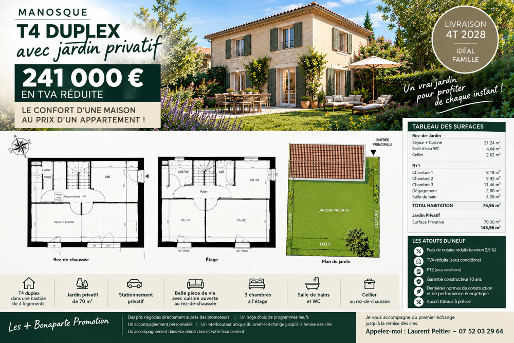 Vente Maison 3 CHAMBRES, UN JARDIN, 2 NIVEAUX… ET SEULEMENT 241 000 € ! Manosque