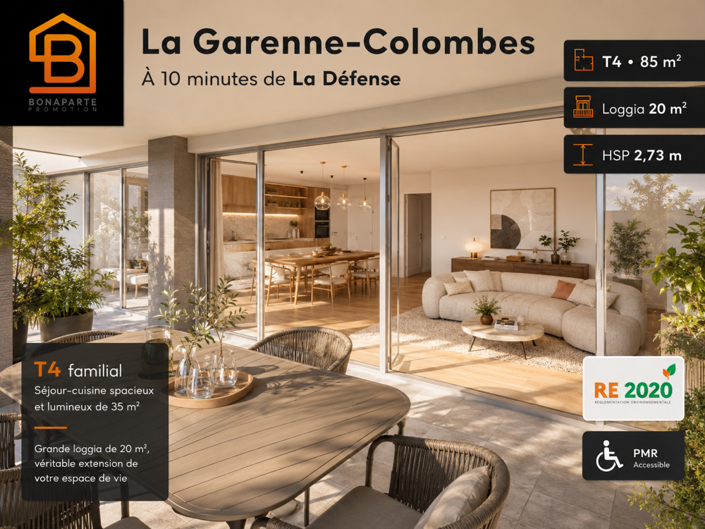 Vente Appartement 10 minutes de la defense: 4 pièces 85m² réception 35m² exterieur 20m²+pkg La garenne colombes