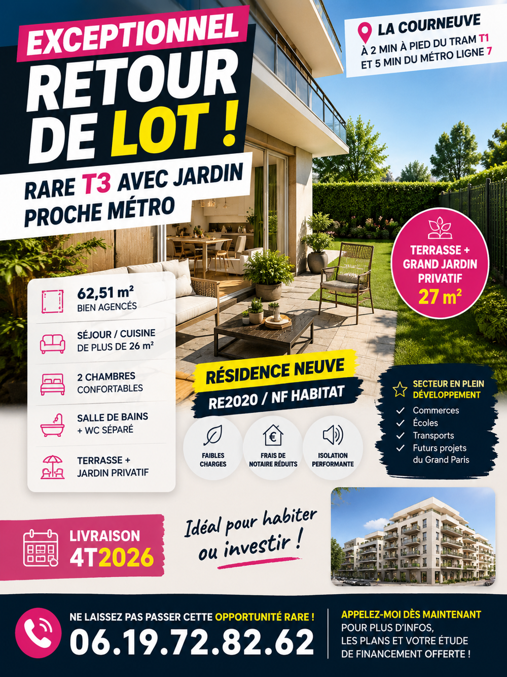 Appartement 3 pièces · à La Courneuve · 267 000 €