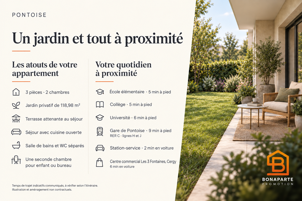 Appartement neuf 3 pièces avec jardin de 118m² et deux parking livré