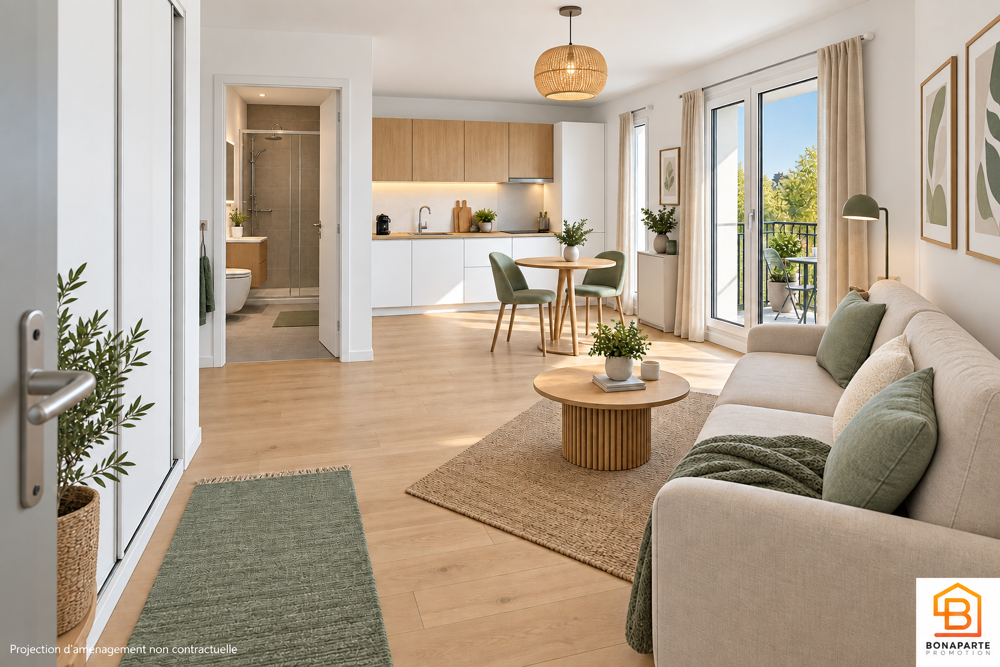 Frais de notaire offerts : charmant studio neuf en étage+balcon+parking à 300M DE LA GARE LIGNE J+H