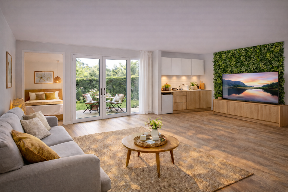 EFFET T2  STUDIO AVEC COIN NUIT DE 39m²  TERRASSE & JARDIN DE 26m² + PARKING