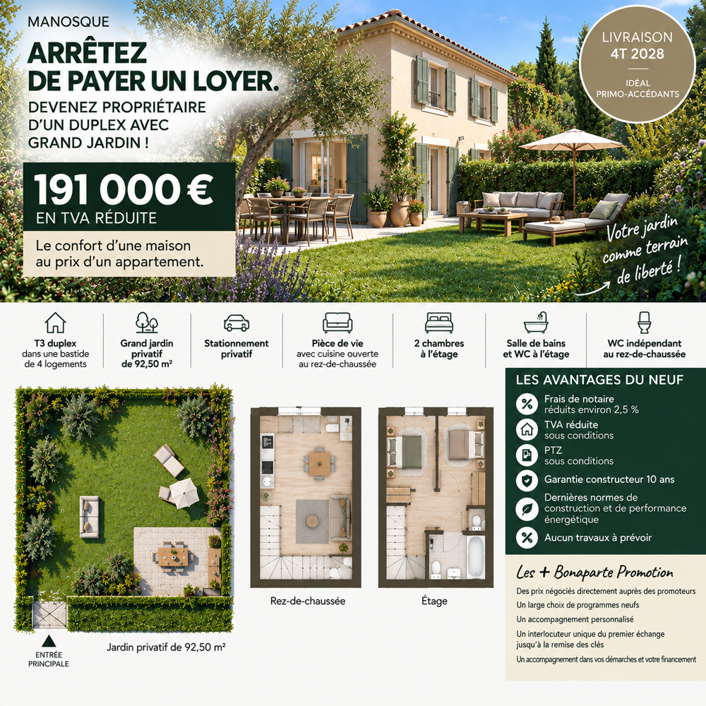 MANOSQUE !!! VOTRE T3 DUPLEX AVEC 92,50 m² pour moins de 200 000€ c'est possible