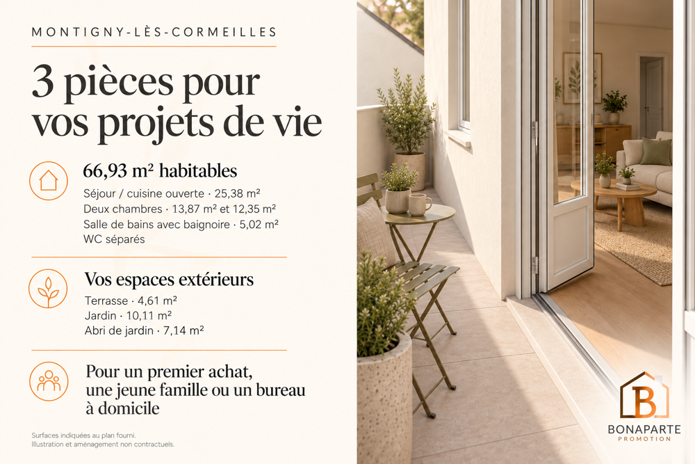 Vente Appartement APPARTEMENT 3 PIECES 67M² LIVRE AVEC TERRASSE ET JARDINET ET PARKING Montigny les cormeilles