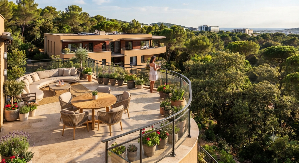 DANS LA VERDURE DERNIER ETAGE 4 PIECES TERRASSES VUE DEGAGEE AVEC PISCINE