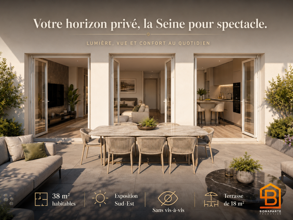 STUDIO EVOLUTIF EN 2 PIECES VUE SEINE TERRASSE SUD EST SANS VIS A VIS