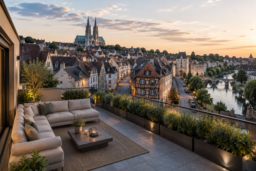 Chartres Historique  T4 de 116 m² - dernier étage avec 50 m² de terrasses et 2 parkings