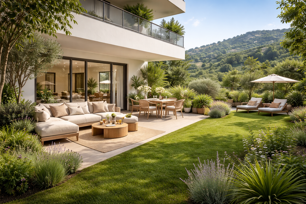 MAGNIFIQUE REZ-DE-JARDIN AVEC VUE COLLINE POUR CE SUPERBE T4 TRAVERSANT DE 86 M²