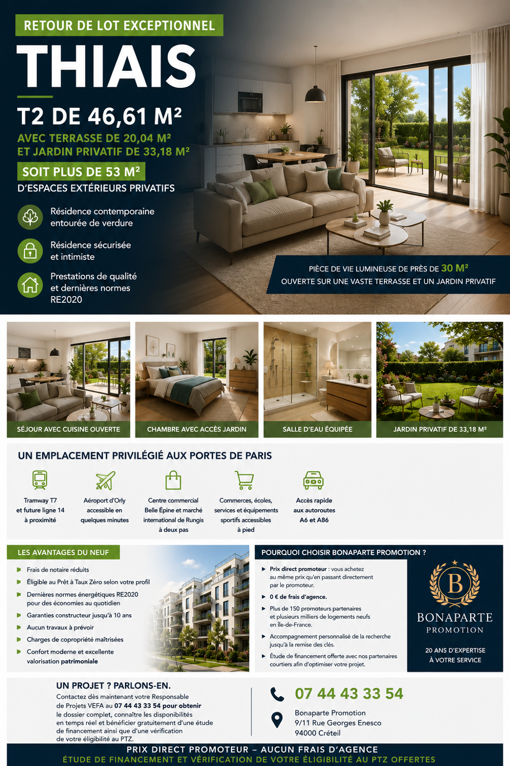 RETOUR DE LOT-T2 47m²-LIGNE 14-54m² extérieur !