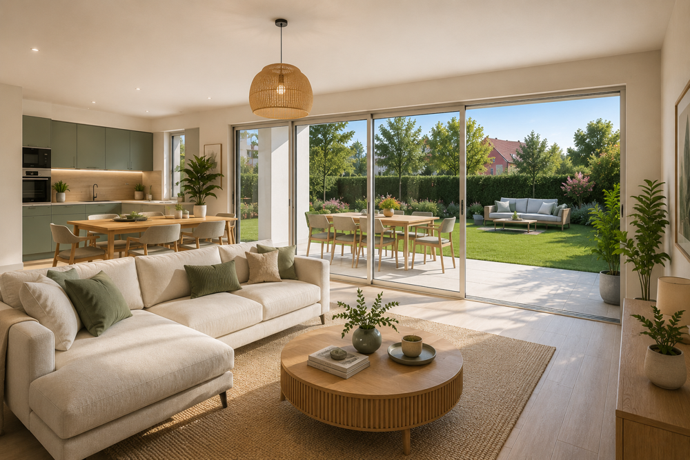 Jardin dexception aux portes de Strasbourg  Superbe T4 neuf familial en rez-de-jardin