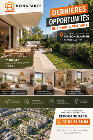 Vente Appartement DERNIER T5 EN DUPLEX HAUTEUR CATHEDRALE QUARTIER MAISON BLANCHE Marseille 10