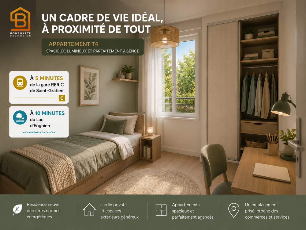 Vente Appartement APPARTEMENT 4 PIECES 68M² AVEC JARDIN DE 58M²+PARKING St gratien