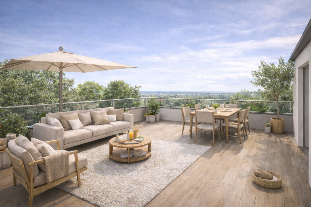 EXCEPTIONNEL GRAND STANDING - MAGNIFIQUE APT T3 TRAVERSANT EN ATTIQUE AVEC TERRASSE DE 60 M2
