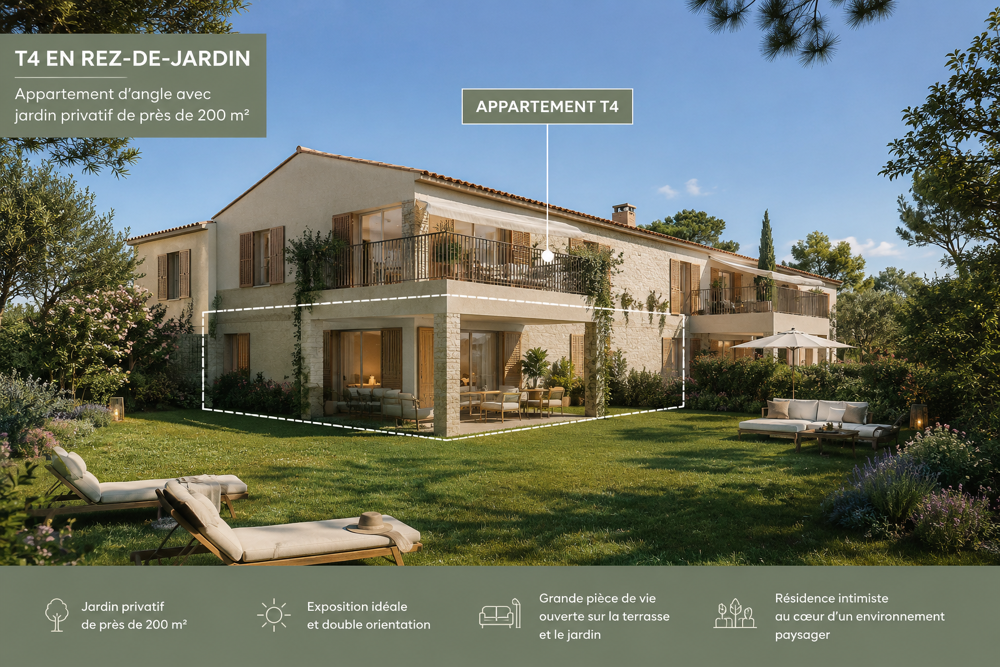 Vente Appartement AIX-EN-PROVENCE – SUPERBE T4 AVEC IMMENSE JARDIN PRIVATIF Aix en provence