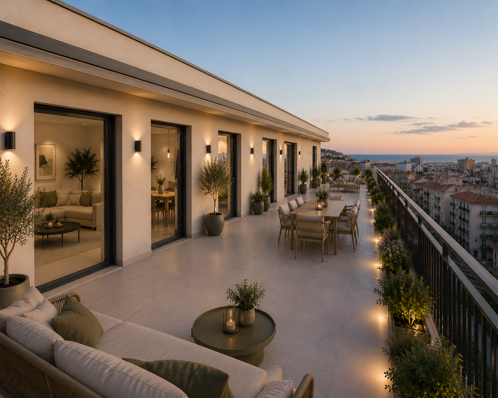 IDEALEMENT PLACE A NICE , DERNIER ETAGE T4 DE 90M²AVEC 50m² DE TERRASSE VUE MER