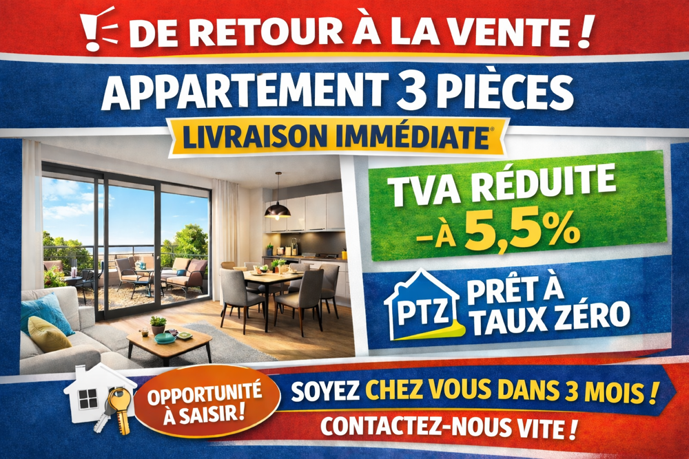 Retour de lot LIVRAISON NOW ! magnifique 3 pièces neuf avec balcon et parking !