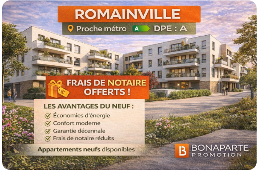 RARE A ROMAINVILLE  APPARTEMENTS NEUFS DU 3 EVOLUTIF 4 PIÈCES  AUX PORTES DE PARIS