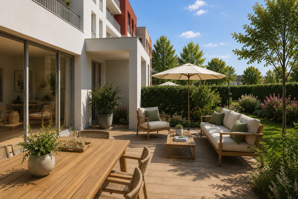 Jardin dexception aux portes de Strasbourg  Superbe T4 neuf familial en rez-de-jardin