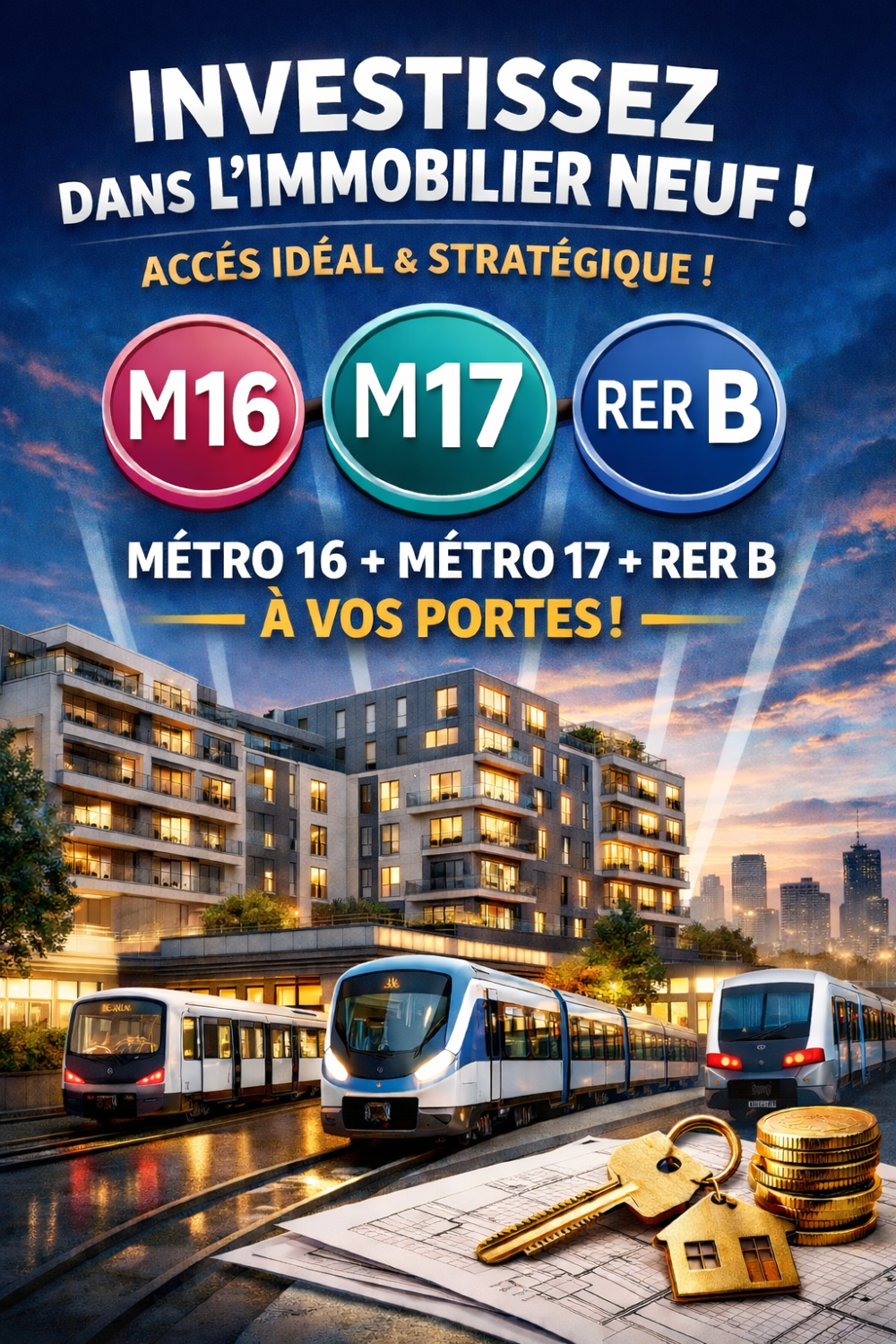 idéal investisseur ou premier achat studio neuf 33m² à 10 minutes du RER B +m16+m17