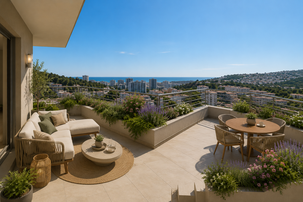 NICE OUEST : RARE TOIT TERRASSES T4 DE 80 M² AVEC 60M² DE TERRASSE VUE DEGAGEE