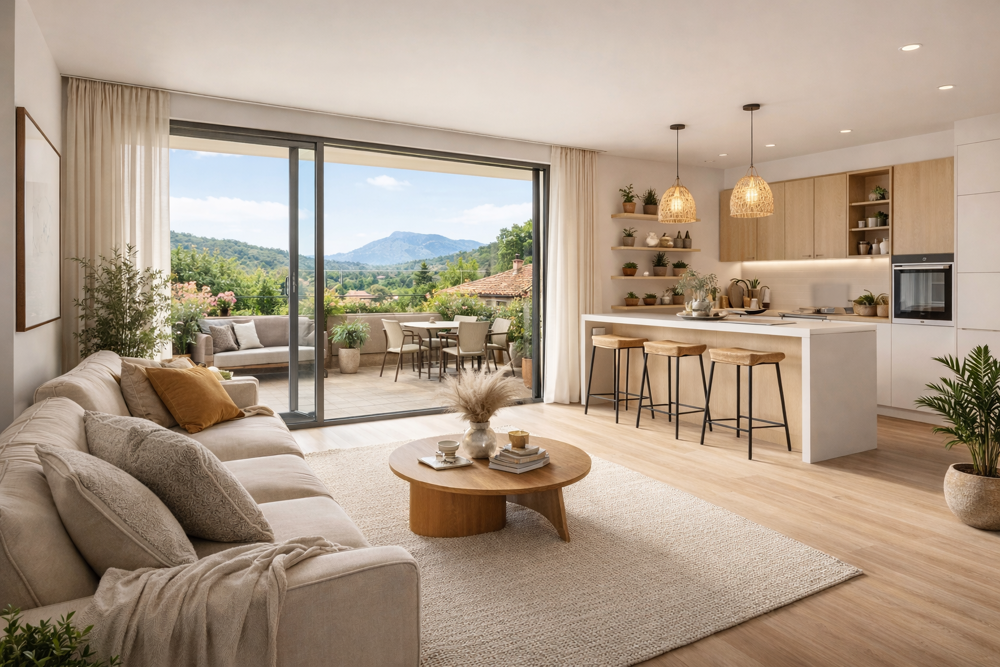 GRAND T2 de 50m² AVEC VUE DEGAGEE - TERRASSE de 12 m² - LA ROQUE D'ANTHERON