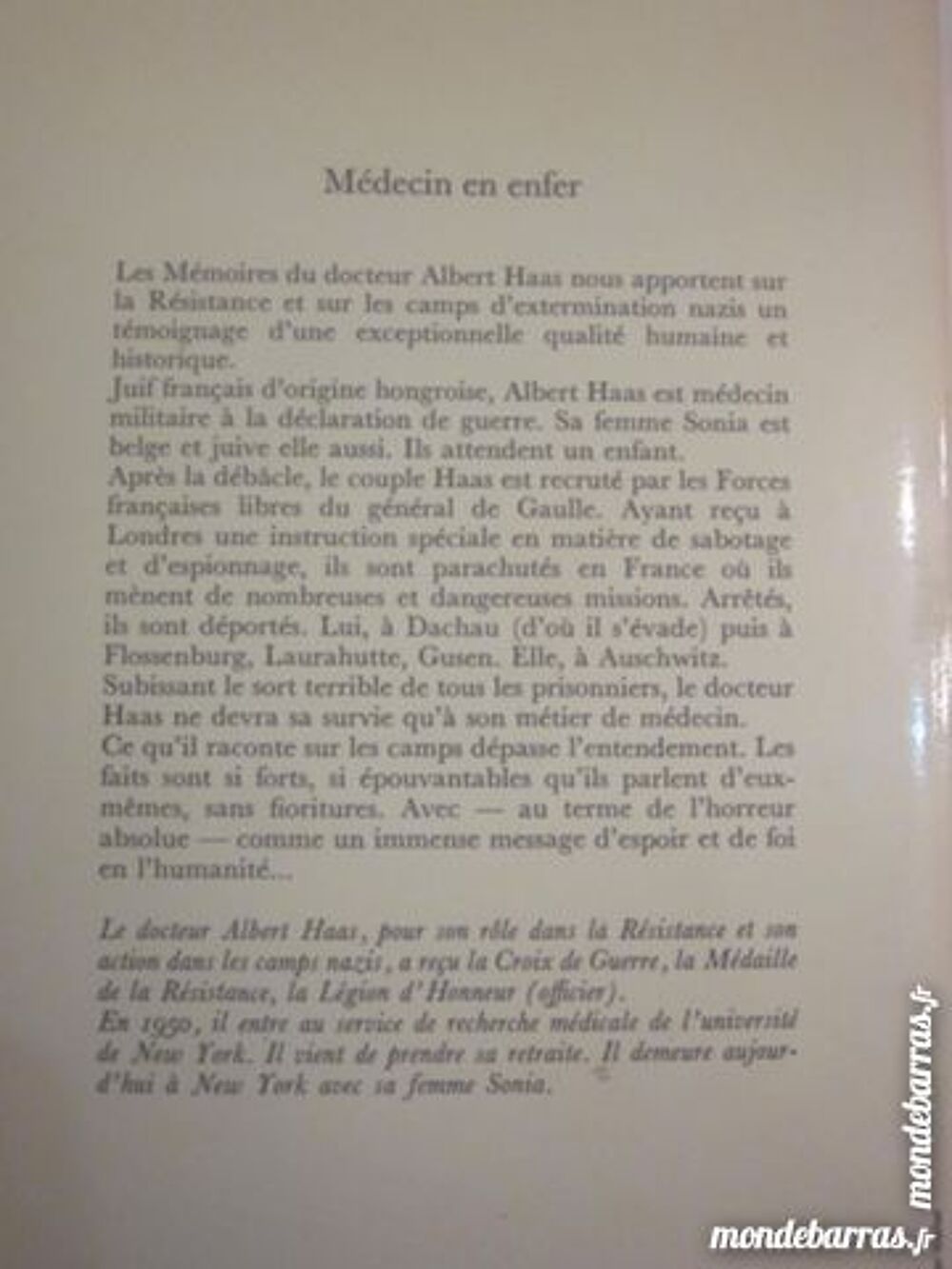 MEDECIN EN ENFER par DOCTEUR ALBERT HAAS Livres et BD
