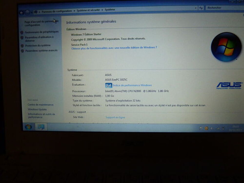 Notebook Asus Eee PC 1025C Matériel informatique