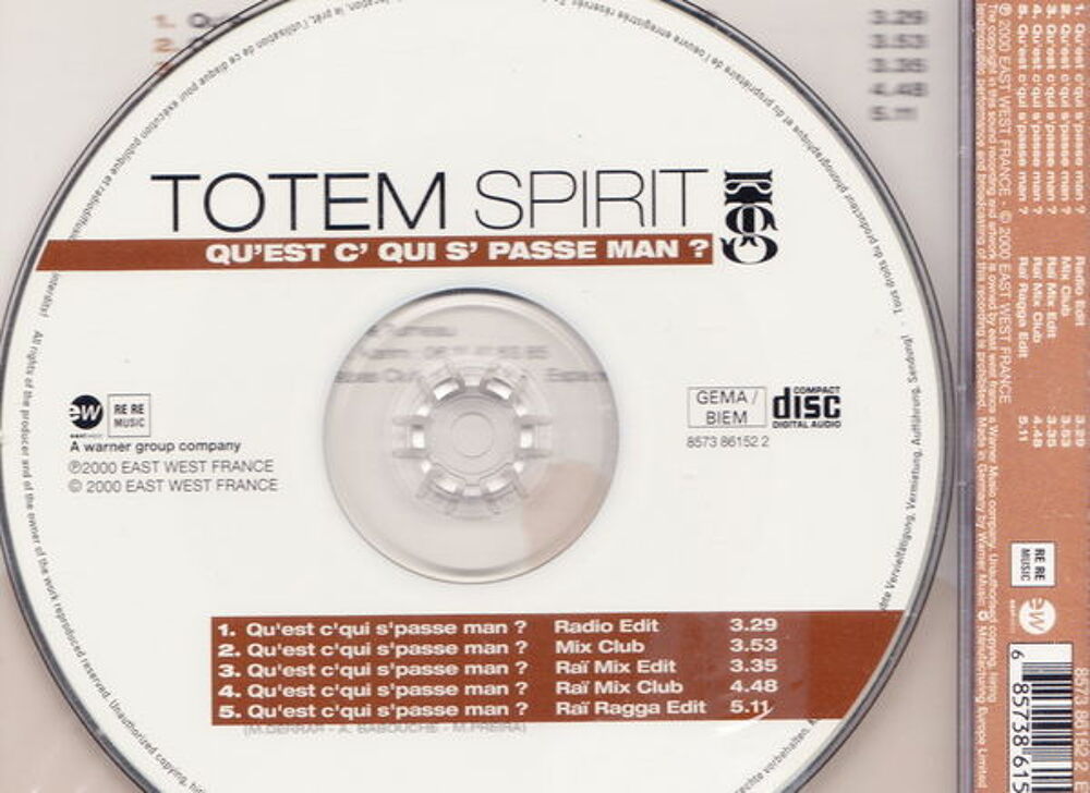 Maxi CD Totem Spirit - Qu'est c' qui s' passe man ? NEUF
CD et vinyles
