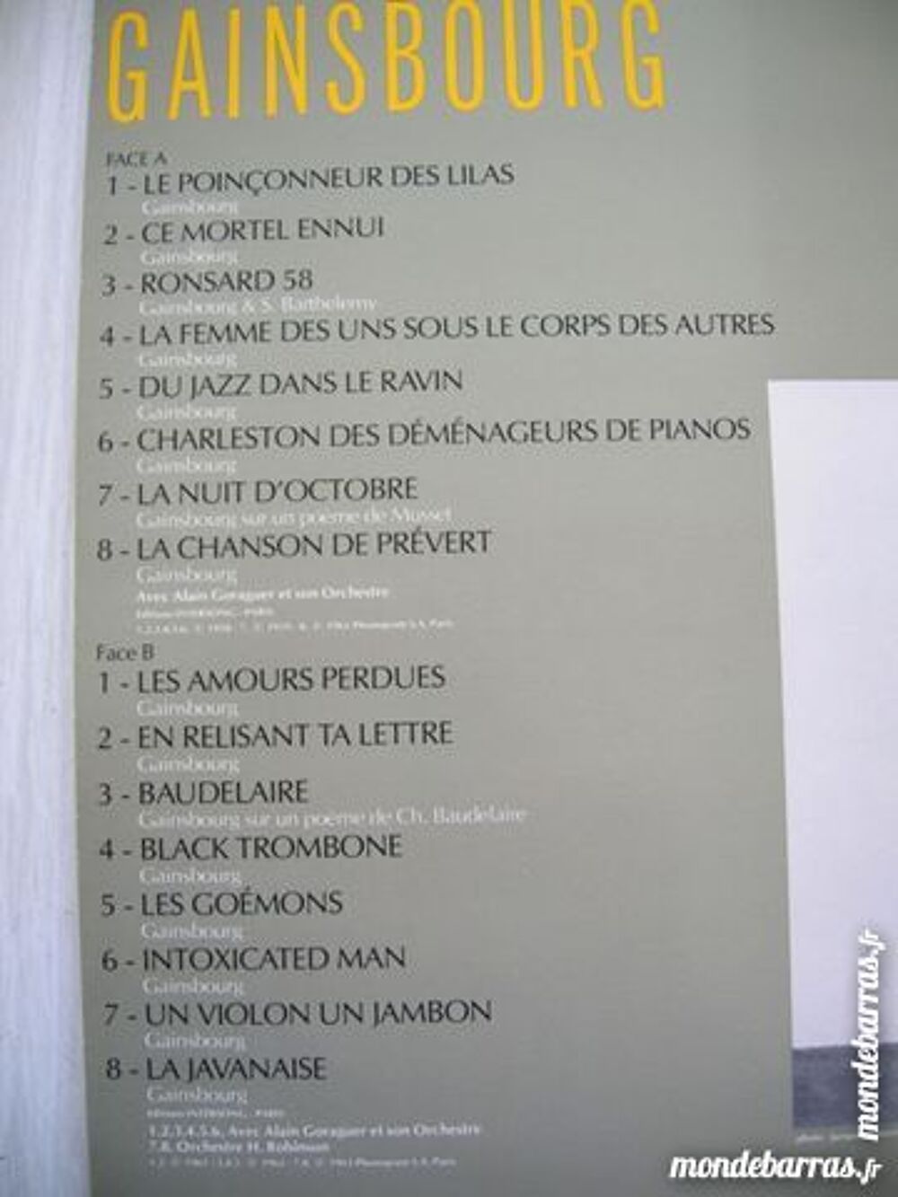 33 TOURS SERGE GAINSBOURG 1958 &agrave; 1963 CD et vinyles